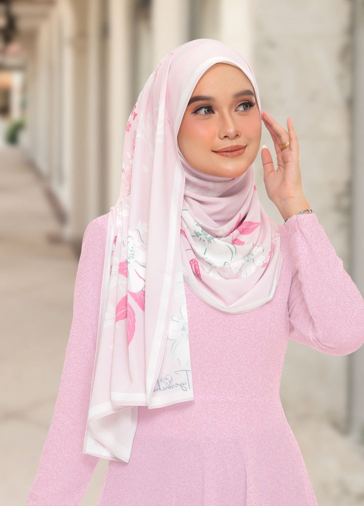 Model Wearing Printed Chiffon Shawl Front View With Background
