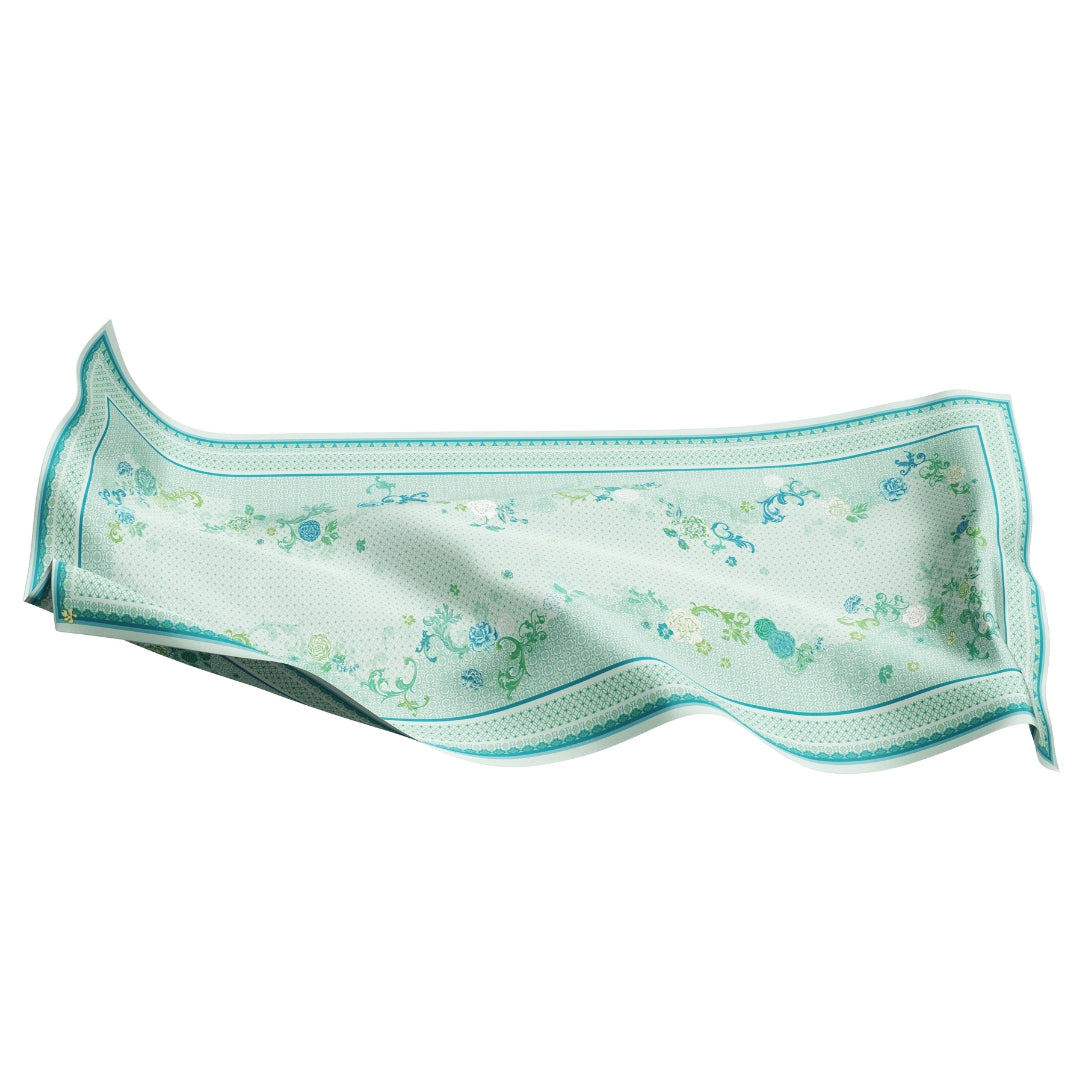 Floral-patterned with intricate pattern chiffon shawl on a white background