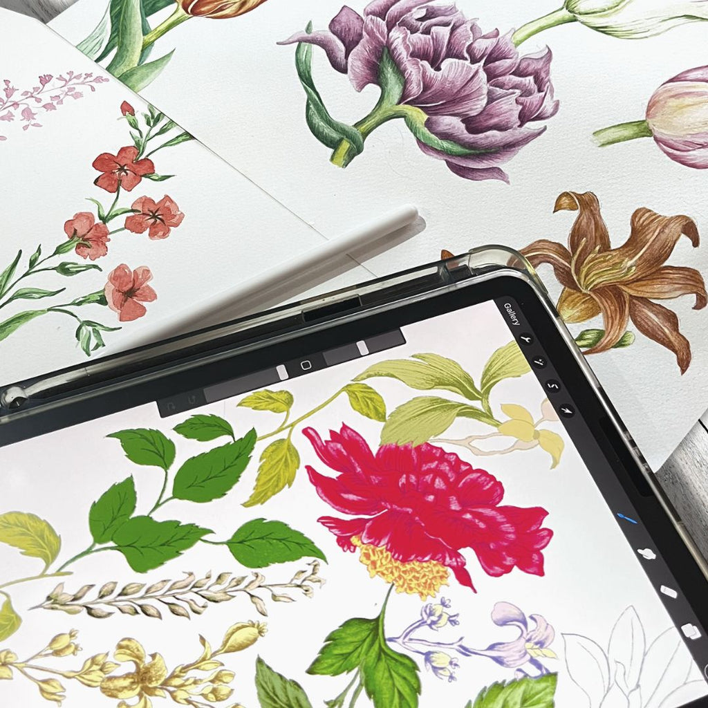 Hand Draw and Ipad Botanical Drawing For Floral Rhapsody Collection