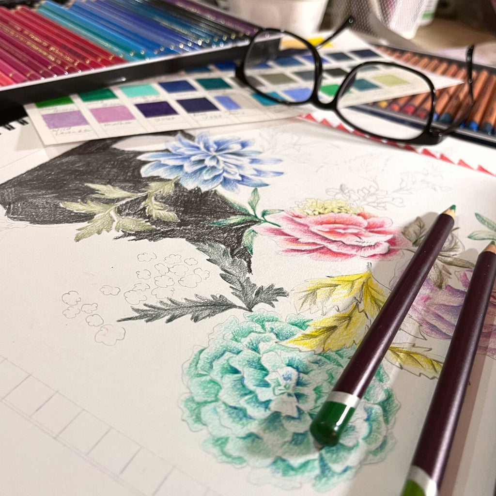 Hand Drawings Floral Elements for Frida Kahlo's Satin Collection