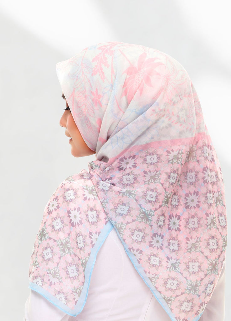 Model Wearing Printed Cotton Scarf Back View