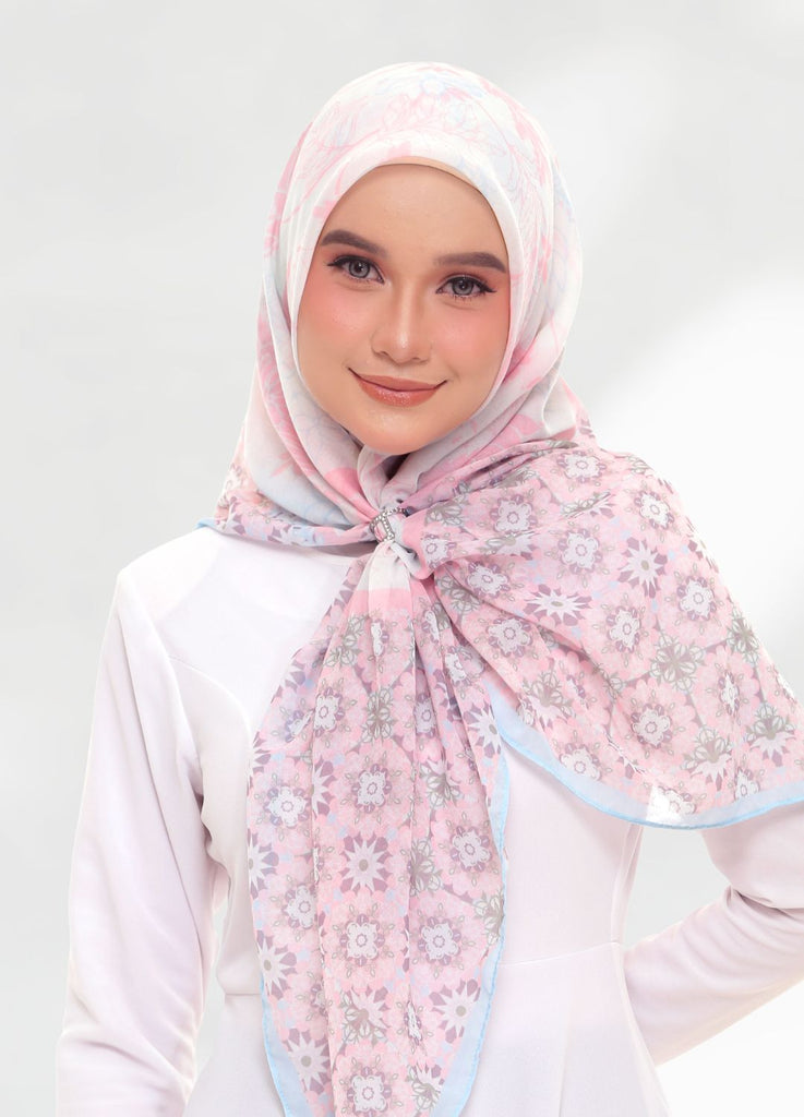 Model Wearing Printed Cotton Scarf Front View