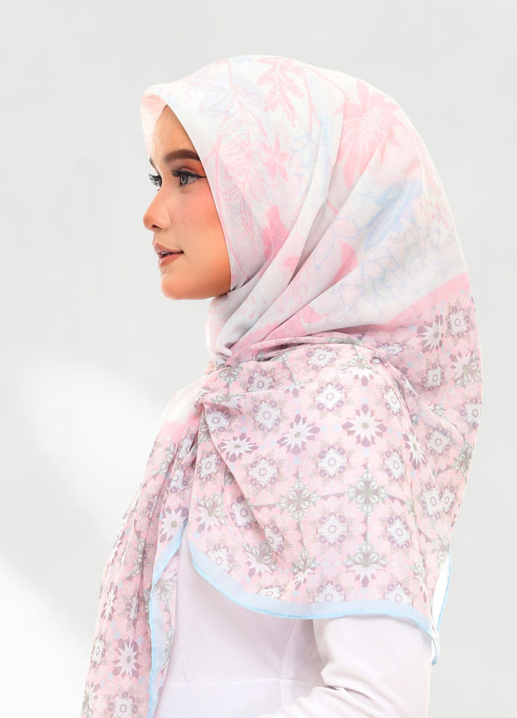 Model Wearing Printed Cotton Scarf Side View