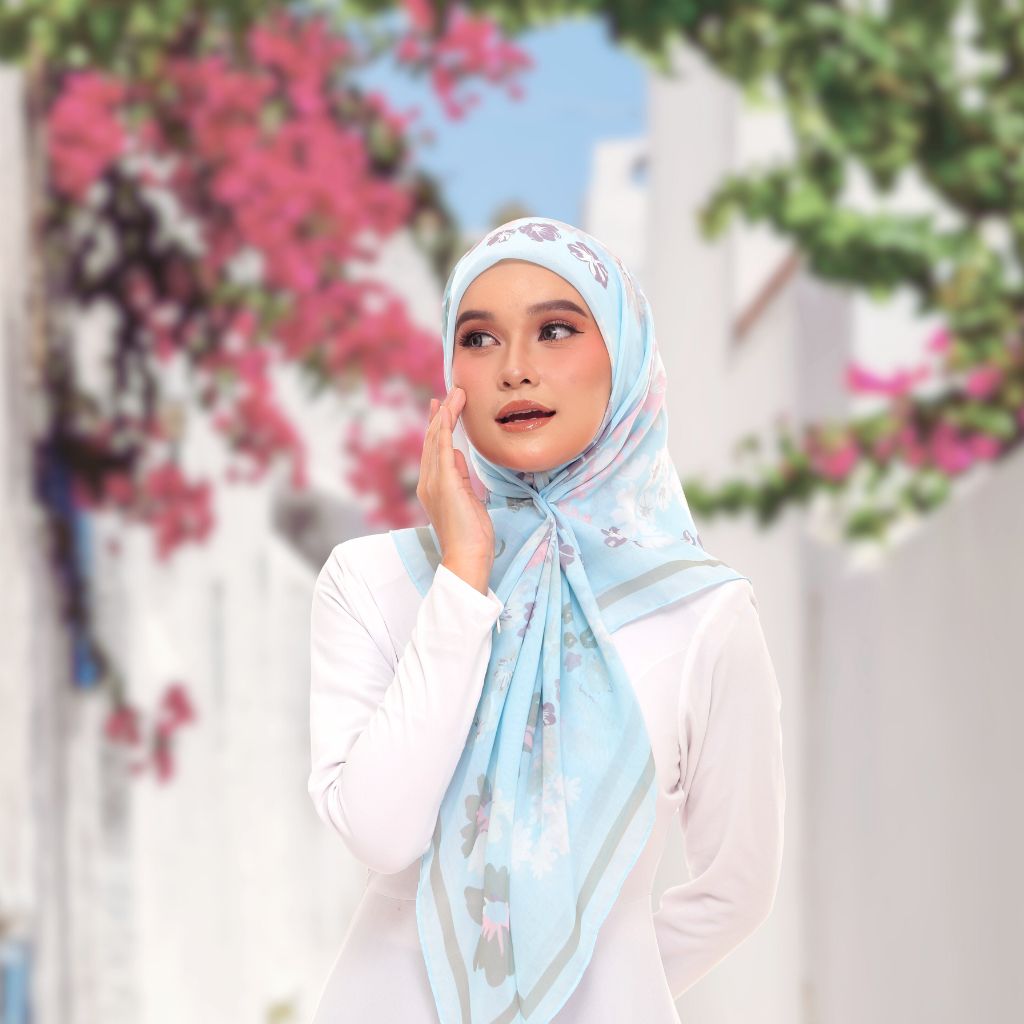 Model Wearing Printed Cotton Scarf Front View With Background