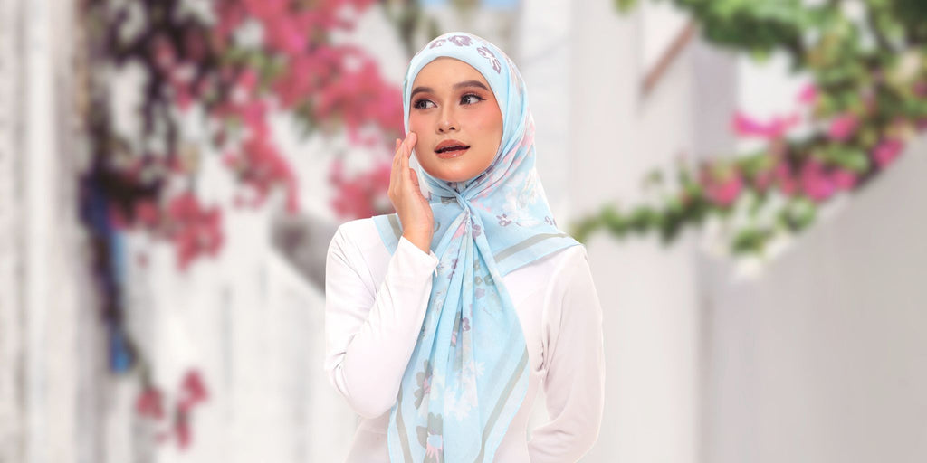 Model Wearing Printed Cotton Scarf Front View With Background