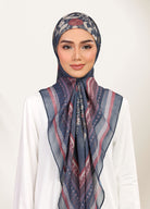 Model wearing Printed Floral Tudung Cotton Dark navy