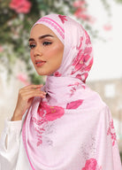 printed maroon floral Tudung Satin Shawl pink